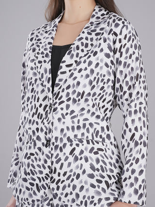 Leopard Black & White Pashmina Printed Blazer