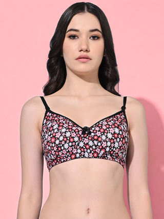 FIMS Fashion Women Cotton Blend Floral Print Padded Bra Pack of 1 Black