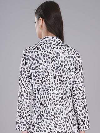 Leopard Black & White Pashmina Printed Blazer