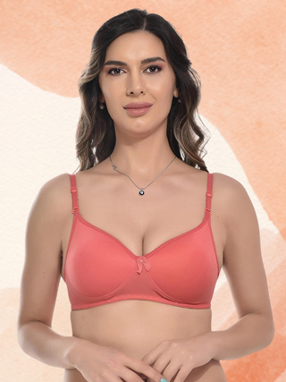 FIMS Fashion Women Cotton Blend Solid Padded Bra Pack of 1 Orange