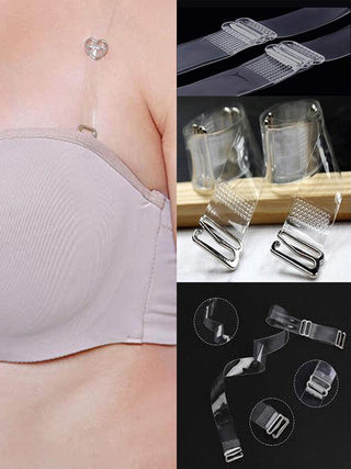 Women Detachable Transparent Bra Straps Plastic Steel Free-Size 2-Pairs - fimsfashion