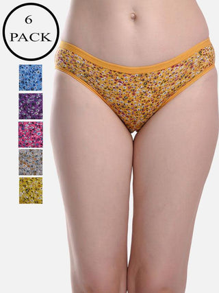 Women Cotton Blend Floral Print Hipster Briefs Pack of 6 Multi-color - fimsfashion