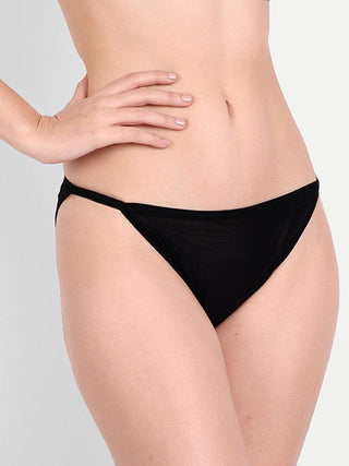 Women Net Solid Print Bikini Briefs Pack of 1 Panty Black - fimsfashion