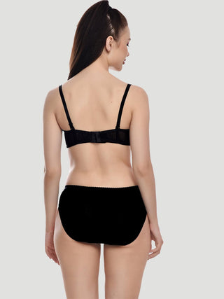 Women Lycra Blend Animal Print Lightly Padded Bra Panty Pack of 1 Black Lingerie Set - fimsfashion