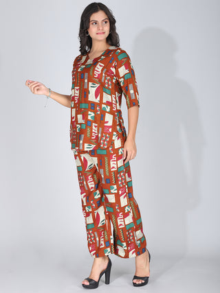 Coffee Brown Printed Co-Ord Set Loungewear