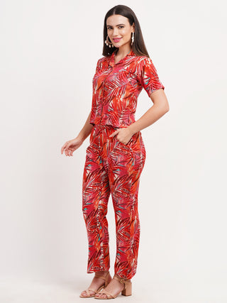 Red Leafy Printed Co-Ord Set