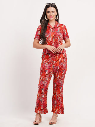 Red Leafy Printed Co-Ord Set