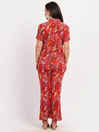 Red Leafy Printed Co-Ord Set