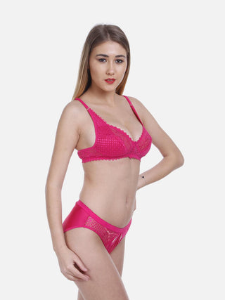 Women Lycra Net Floral Lace Bra Panty Non-Padded Non-Wired Lingerie Set - fimsfashion