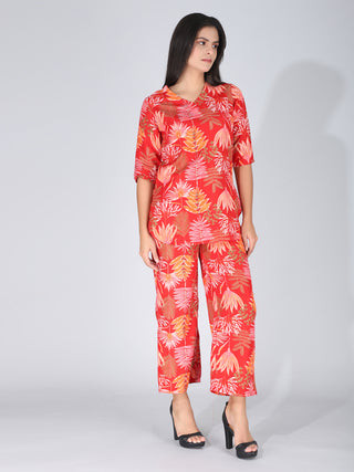 Bright Red Floral Co-Ord Set Loungewear