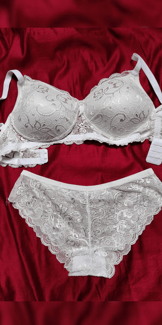 FIMS Fashion Women Padded White Lace Patterned Full Coverage Lingerie Set - fimsfashion