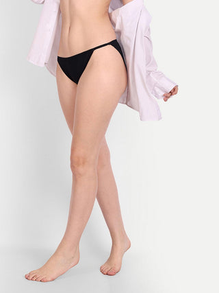Women Net Solid Print Bikini Briefs Pack of 1 Panty Black - fimsfashion